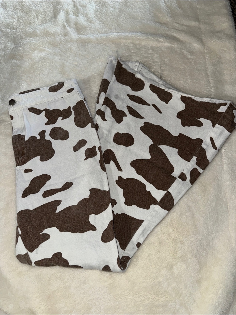 BiBi White and Brown Cow-Print Wide-Leg Jeans